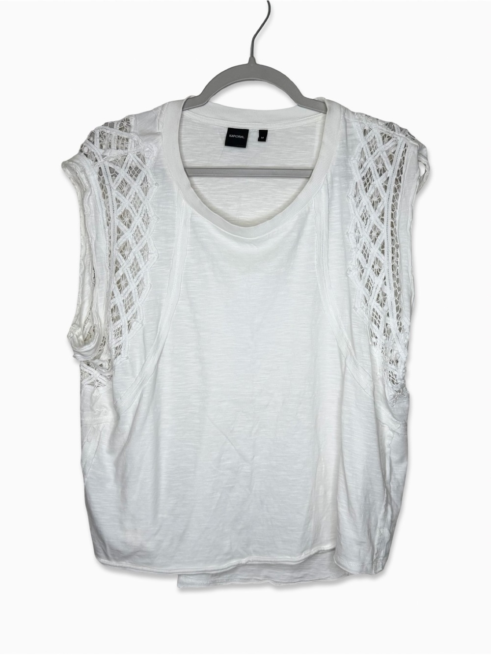 Kaporal M Aqua White Crochet-Shoulder Tank Top